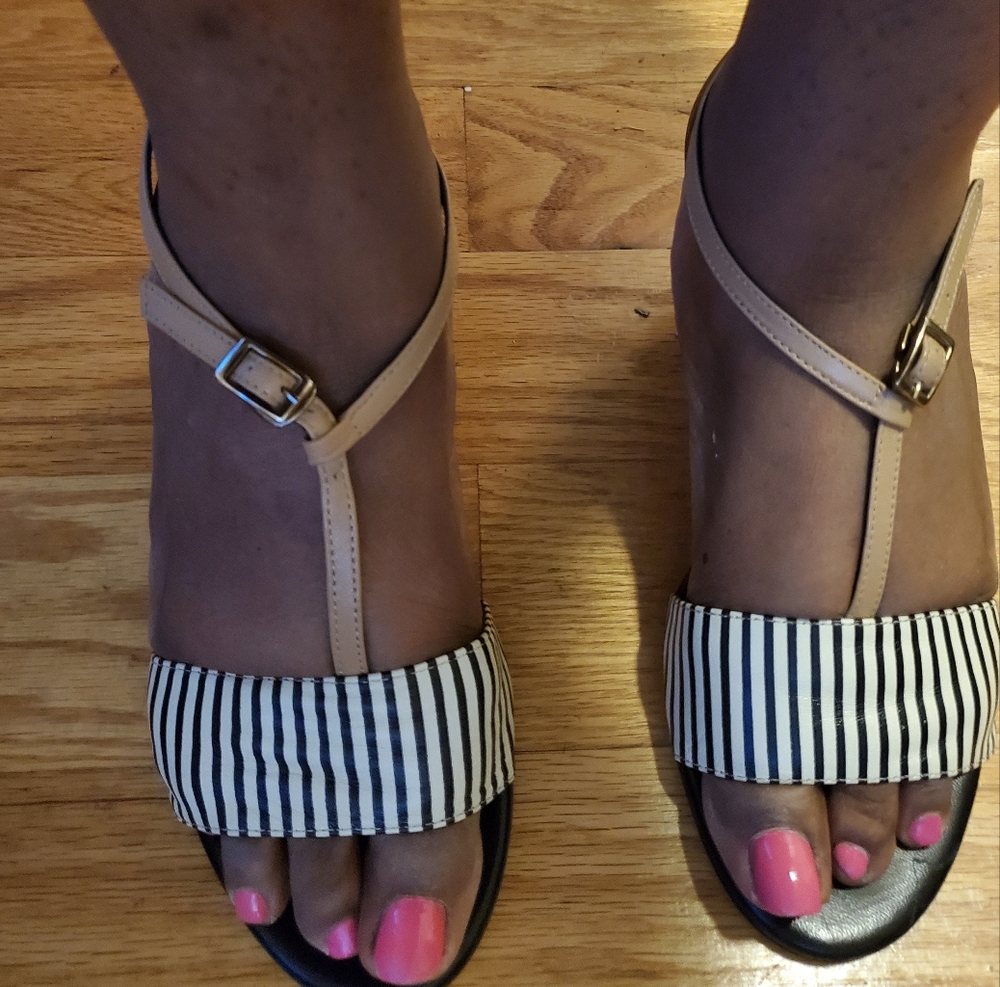 Leather Black and White Striped Sandals